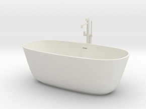 Freestanding bathtub with tap, 1:12 in White Natural Versatile Plastic: 1:12
