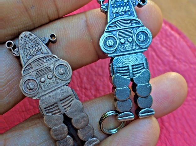 Robby the Robot Keychain in Natural Brass