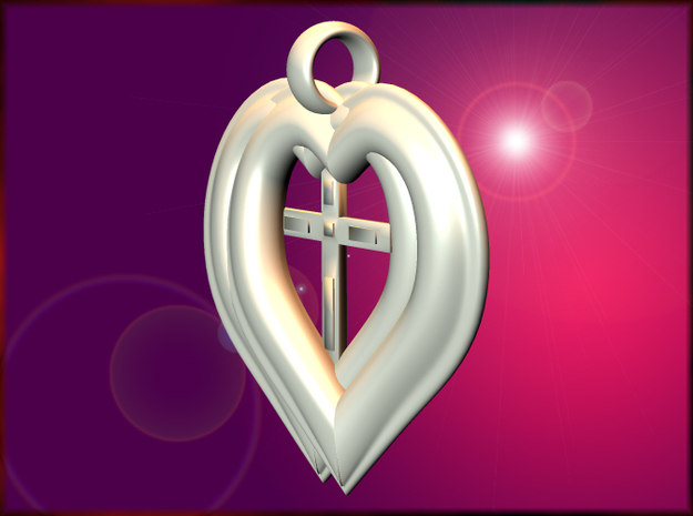 Twin Hearts with Crucifix pendant in White Natural Versatile Plastic