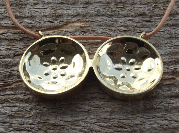 Double tenor "Damntingself" steelpan pendant, M in Polished Brass