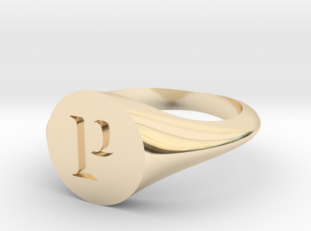 Letter P - Signet Ring Size 6 in 14k Gold Plated Brass