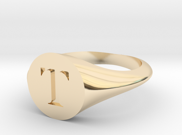 Letter T - Signet Ring Size 6 in 14k Gold Plated Brass
