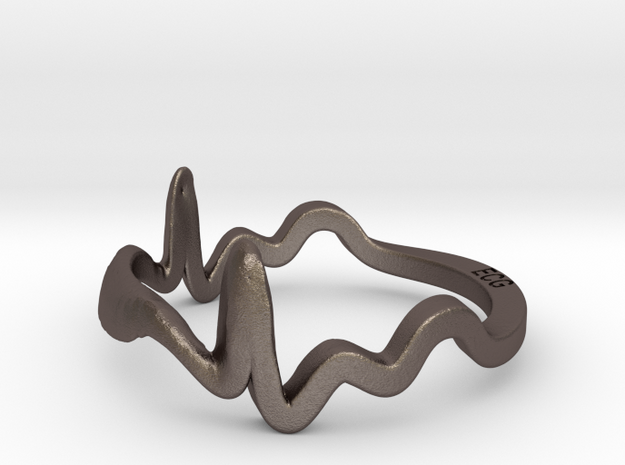 ECG Ring (Size7) in Polished Bronzed Silver Steel