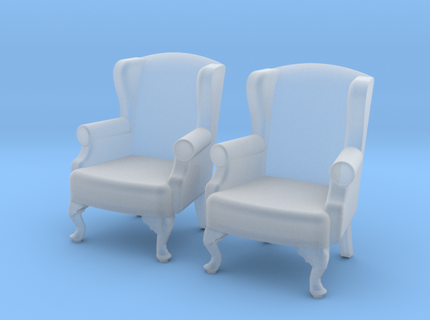 1:43 Queen Anne Wingback Chair (Set of 2) in Smooth Fine Detail Plastic
