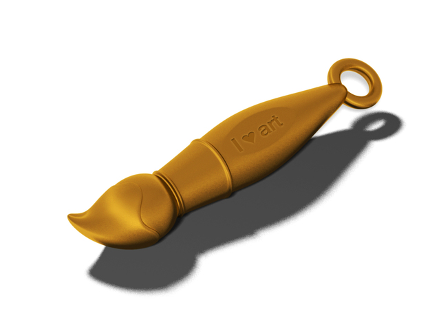 Customizable Brush Keychain in Polished Gold Steel