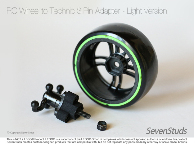 RC Wheel to Technic 3 Pin Adapter - Light in Black Natural Versatile Plastic