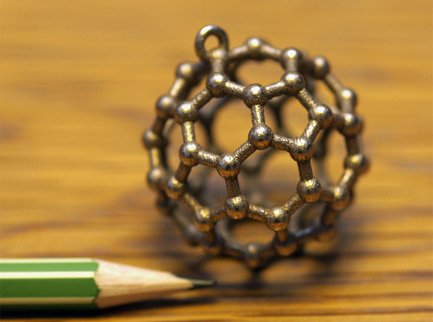 BuckyBall C60 Pendant Metal ~ 3cm in Polished Bronzed Silver Steel