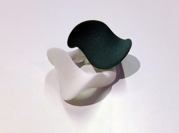 "Waves"  Left Hand Ring in Black Natural Versatile Plastic