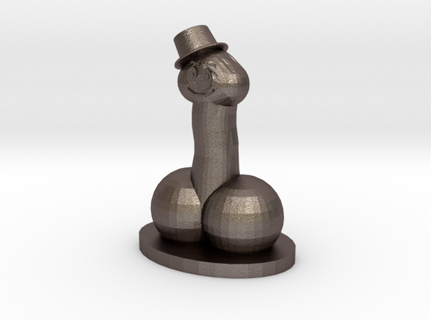 Top Hat Happy Face Statue in Polished Bronzed Silver Steel