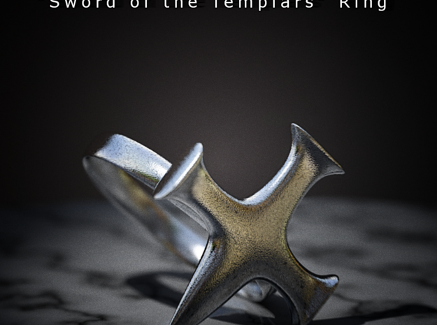 Sword of the Templars Ring in Polished Bronzed Silver Steel