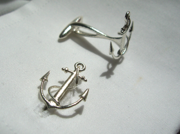 Anchor Cufflinks in Natural Silver