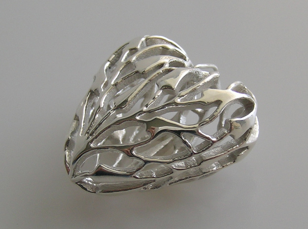 Bamboo Heart Pendant in Fine Detail Polished Silver