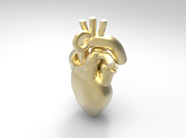 Human Heart Pendant in Polished Gold Steel