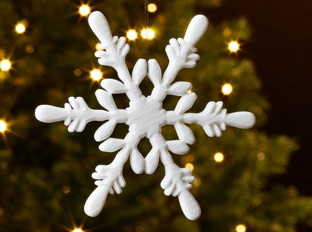 Snowflake - Christmas Tree Ornament (Bauble) in White Processed Versatile Plastic