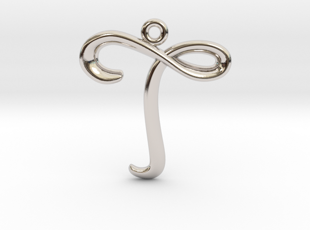 T Initial Charm in Rhodium Plated Brass