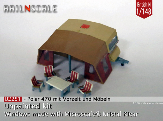 Polar 470 Caravan with tent (British N 1:148) in Smooth Fine Detail Plastic