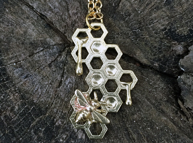 Honey Comb Charm in Natural Brass