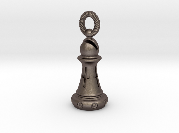 Chess Bishop Pendant in Polished Bronzed Silver Steel