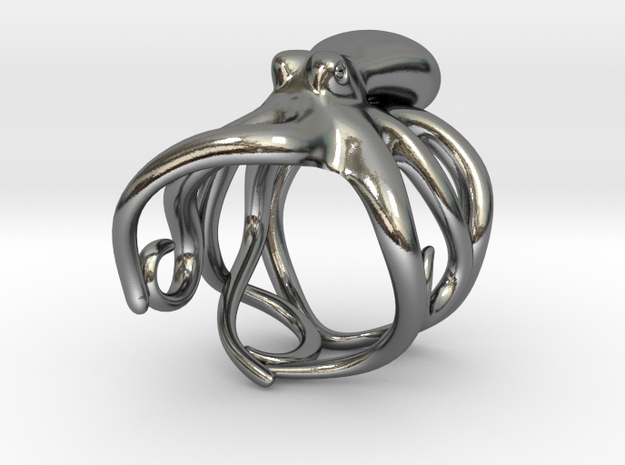 Octopus Ring 21mm in Polished Silver