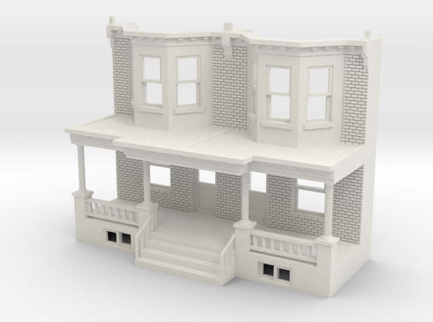 O scale WEST PHILLY ROW HOME FRONT TWINS in White Natural Versatile Plastic