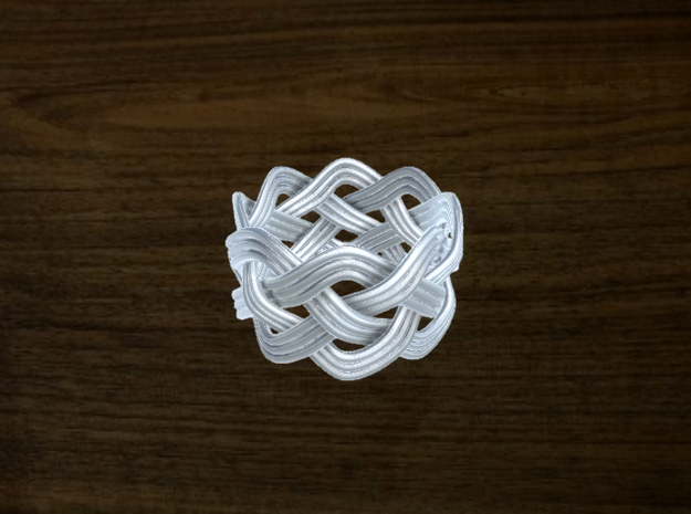 Turk's Head Knot Ring 4 Part X 8 Bight - Size 7 in White Natural Versatile Plastic