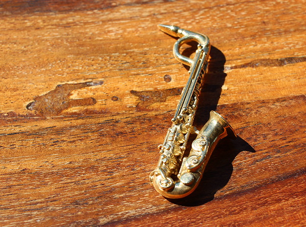 Saxophone Pendant in Polished Brass
