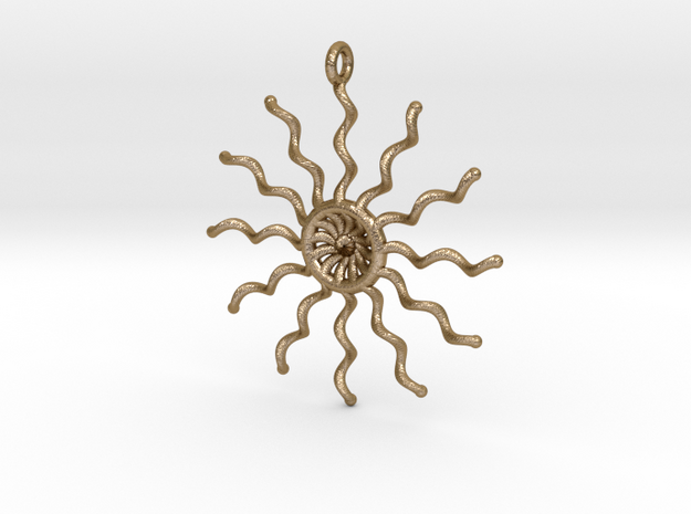 Pendant-Sun in Polished Gold Steel