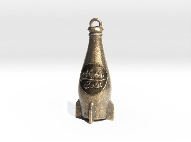 Nuka Cola Bottle Keychain in Polished Bronze Steel