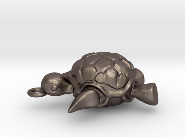 Sea turtle pendant in Polished Bronzed Silver Steel