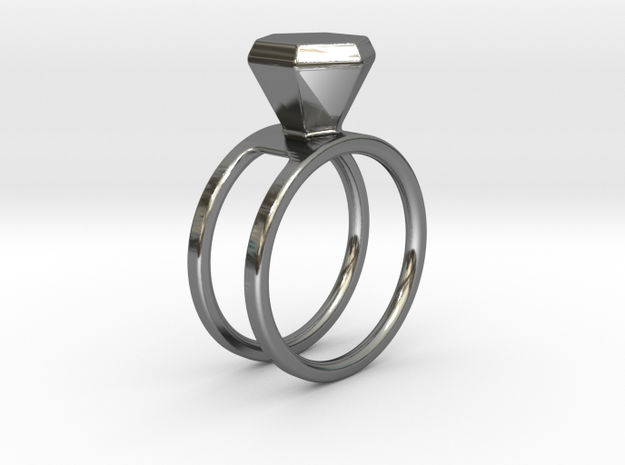 Diamond ring - Size 11 / 20.6 mm in Fine Detail Polished Silver