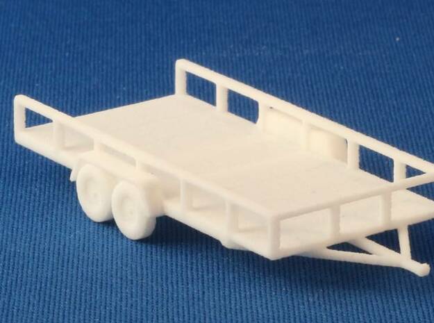 Flat Bed Trailer HO Scale in White Natural Versatile Plastic