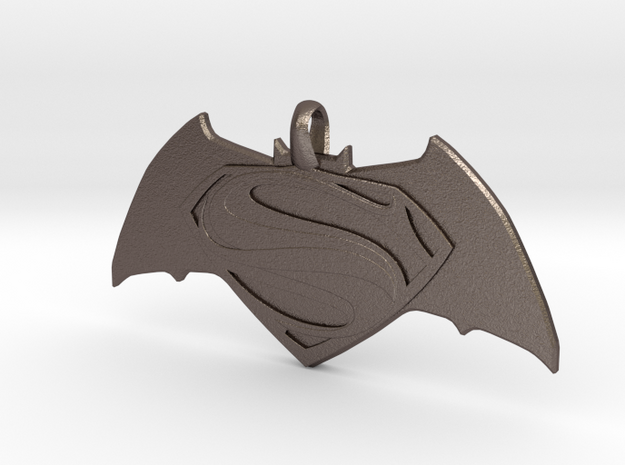 Batman vs Superman Emblem - Reversible Pendant Key in Polished Bronzed Silver Steel