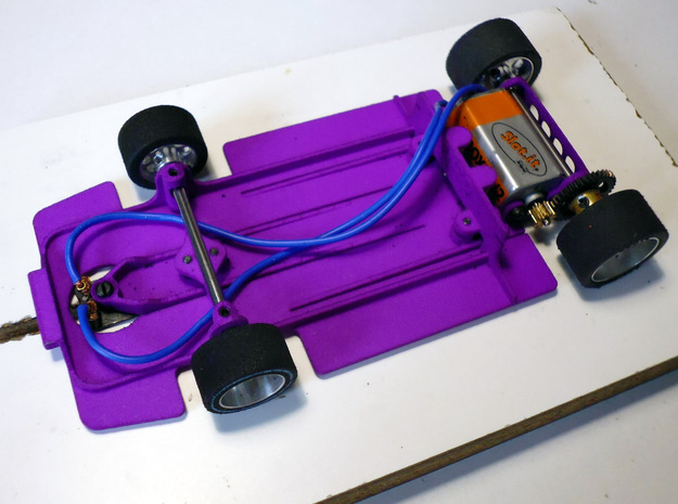 Slot car chassis for Enzo 1/28 in Purple Processed Versatile Plastic
