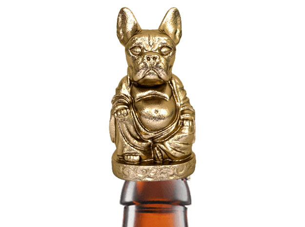 French Bull Dog Buddha Bottle Opener in Polished Gold Steel