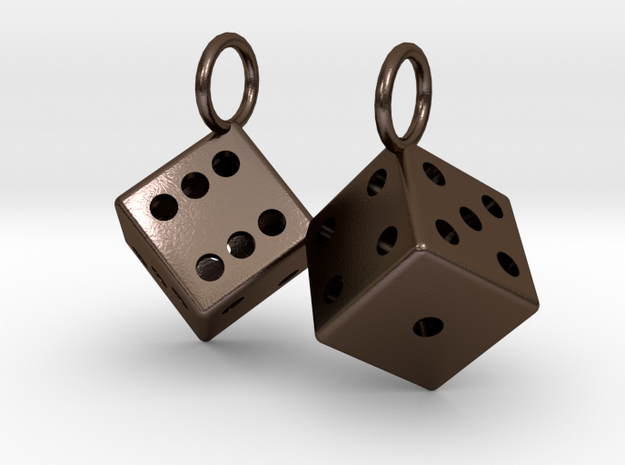 Charm: 2 Dice in Polished Bronze Steel