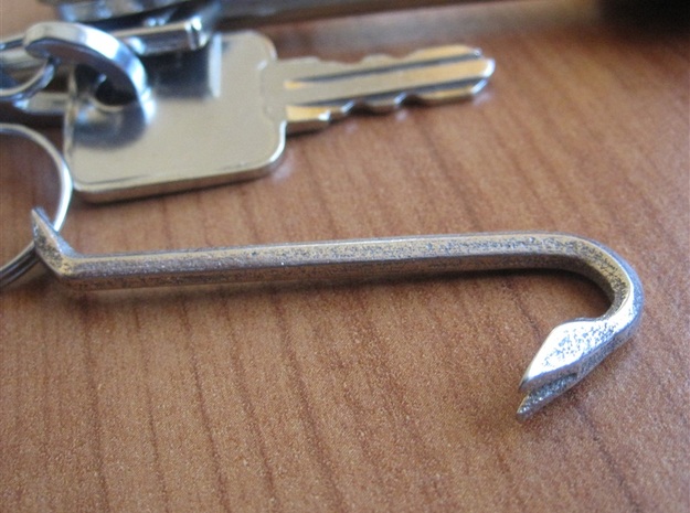 Keychain Mini Crowbar Tool - Small in Polished Bronzed Silver Steel