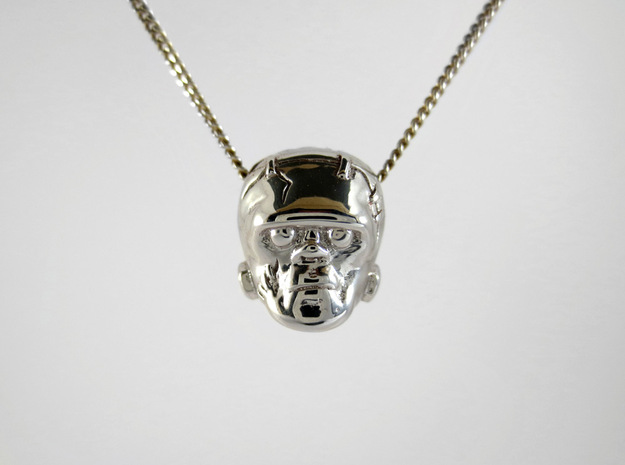 Reversible Frankenstein head pendant in Rhodium Plated Brass