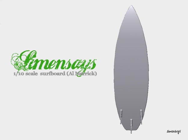 Simensays Surfboard 1/10 scale in White Processed Versatile Plastic