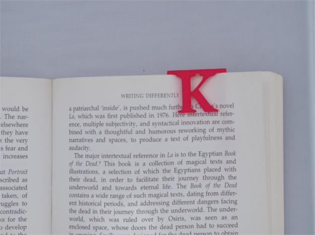 Bookmark Monogram. Initial / Letter  K  in Red Processed Versatile Plastic