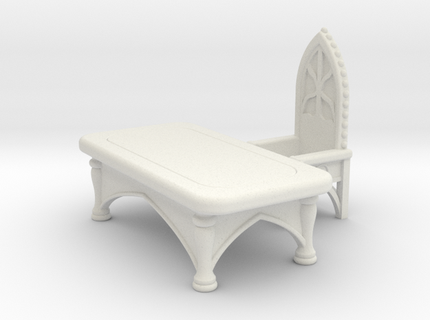 Gothic Desk with Chair. Set 1 in White Natural Versatile Plastic