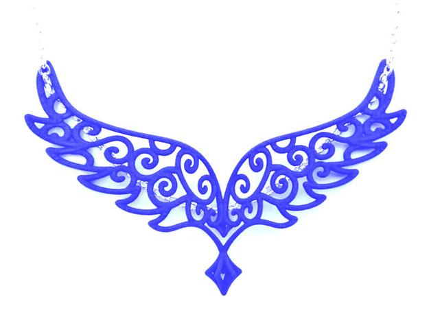 Angel Wings Pendant - in nylon in Blue Processed Versatile Plastic