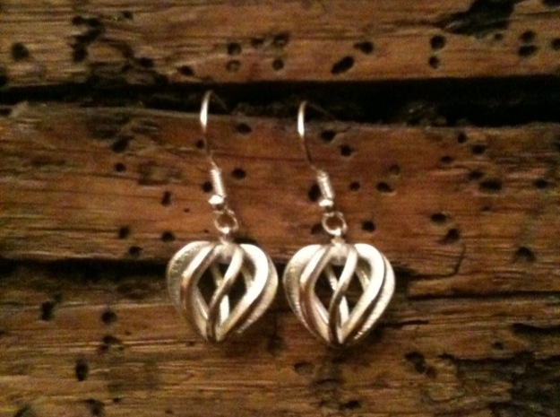 Heart Cage Earrings in Polished Silver