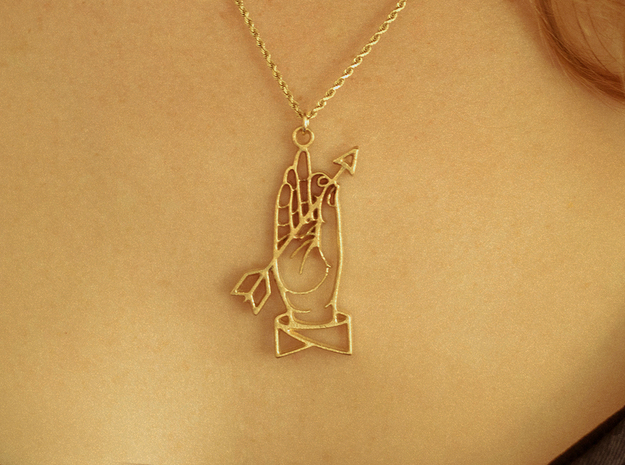 Hand and arrow in Natural Brass