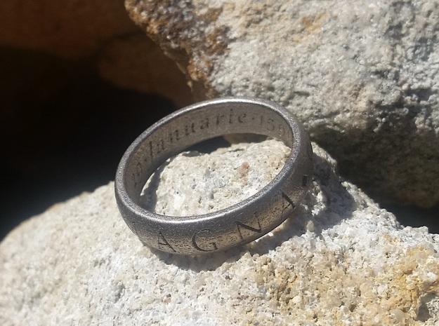 Size 13.5 Sir Francis Drake, Sic Parvis Magna Ring in Polished Nickel Steel