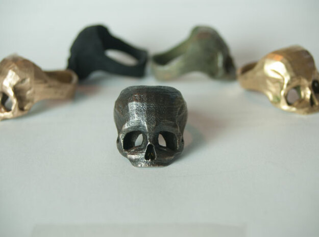 Black Metal Skull Ring by Bits to Atoms in Matte Black Steel