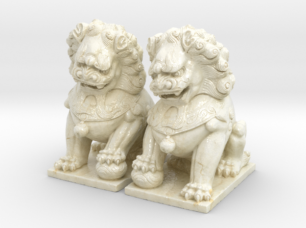 Chinese Guardian Lions in Glossy Full Color Sandstone