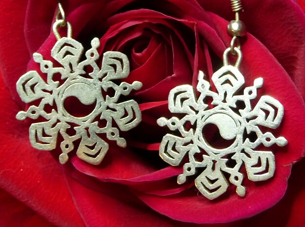 Yin Yang Snowflake Earrings  in Polished Silver