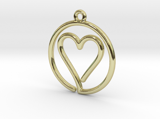 Heart Card Game continuous line Pendant in 18k Gold Plated Brass