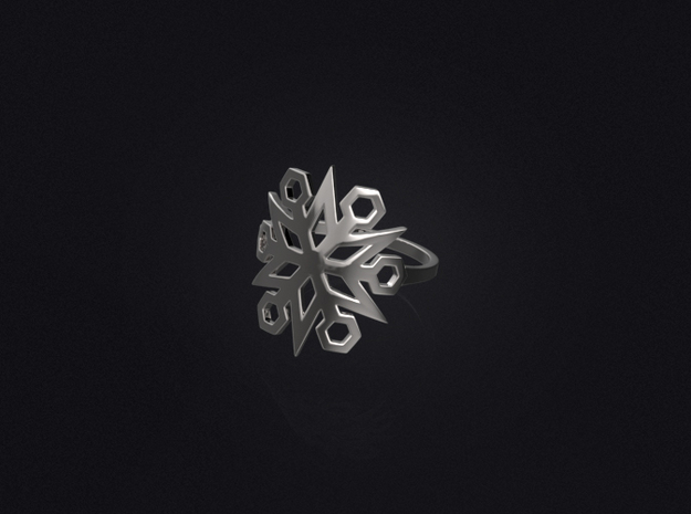 Snowflake Ring 03 in Polished Bronzed Silver Steel