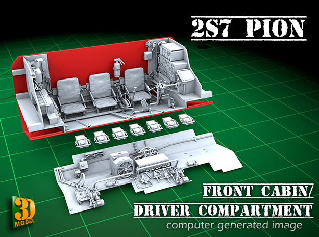 2S7 PION FRONT CABIN interior (1:35) in Smooth Fine Detail Plastic